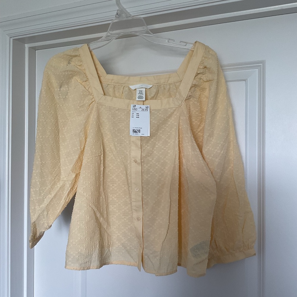 H&M Cream Puff Sleeve Smocked Blouse